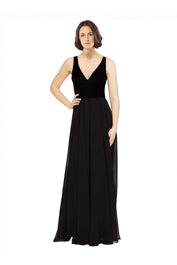 Long Black Sleeveless A-Line V-Back Prom Dress / Bridesmaid Dress Birmingham