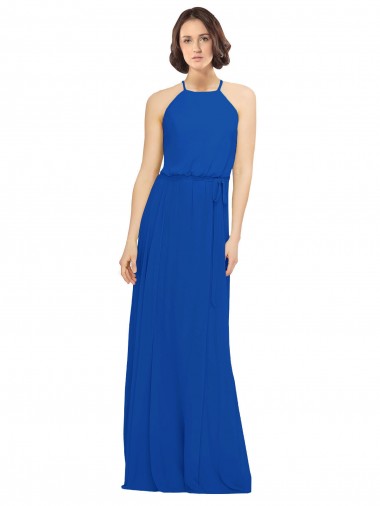 Long Royal Blue Sleeveless A-Line Soft Chiffon Bridal Party Dress Birmingham