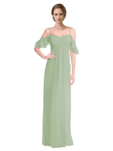 Long Smoke Green Sleeveless A-Line Low Back Formal Dress / Bridesmaid Dress Birmingham