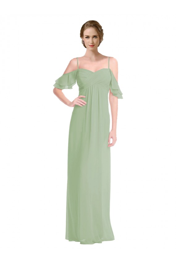 Long Smoke Green Sleeveless A-Line Low Back Formal Dress / Bridesmaid Dress Birmingham