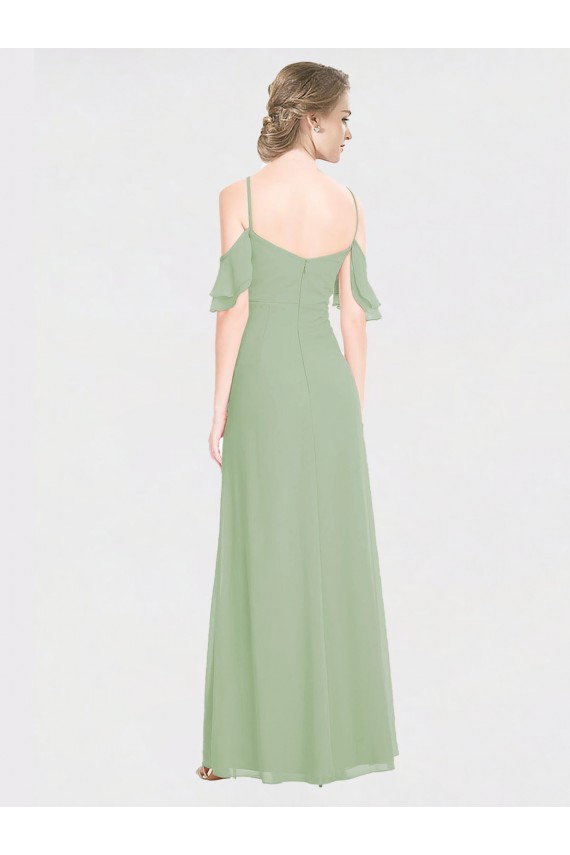 Long Smoke Green Sleeveless A-Line Low Back Formal Dress / Bridesmaid Dress Birmingham