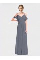 Long Slate Grey Flutter Sleeves A-Line V-Back Bridesmaid Dress Birmingham