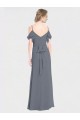 Long Slate Grey Flutter Sleeves A-Line V-Back Bridesmaid Dress Birmingham