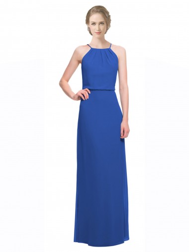 Long Blue Sleeveless A-Line Low Back Bridesmaid Dress Birmingham