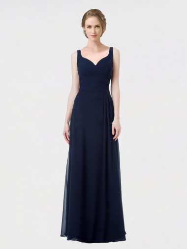 Long Dark Navy Sleeveless A-Line Low Back Lxue Chiffon Bridesmaid Dress Birmingham