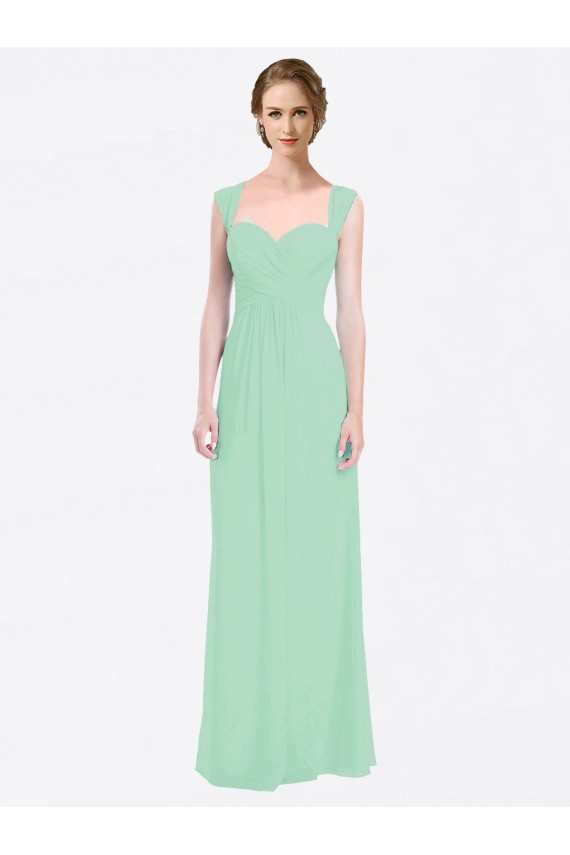 Long Mint Green Cap Sleeves A-Line V-Back Soft Chiffon Bridesmaid Dress Birmingham