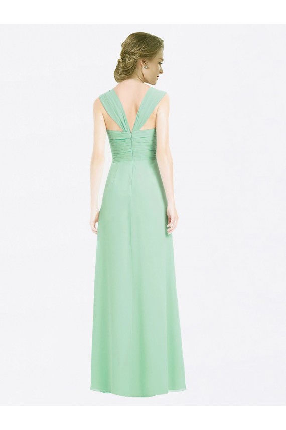 Long Mint Green Cap Sleeves A-Line V-Back Soft Chiffon Bridesmaid Dress Birmingham