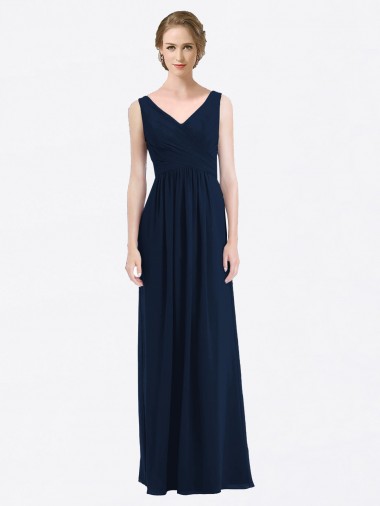 Long Dark Navy Sleeveless A-Line Low Back Evening Gowns / Bridesmaid Dress Birmingham