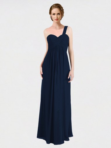 Long Dark Navy Sleeveless A-Line Low Back Soft Chiffon Bridesmaid Dress / Formal Dress Birmingham