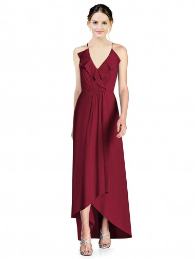 Long Burgundy Sleeveless A-Line Open Back High Low Bridesmaid Dress Birmingham