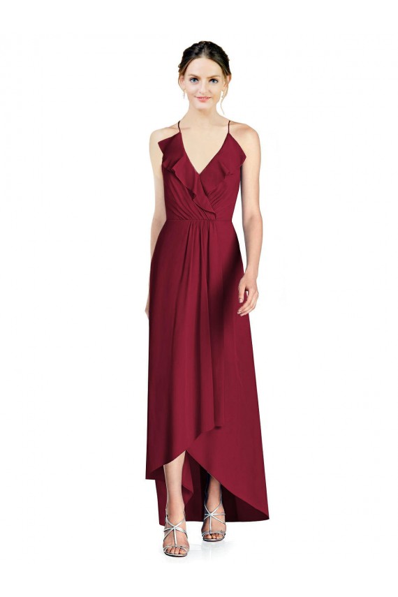 Long Burgundy Sleeveless A-Line Open Back High Low Bridesmaid Dress Birmingham