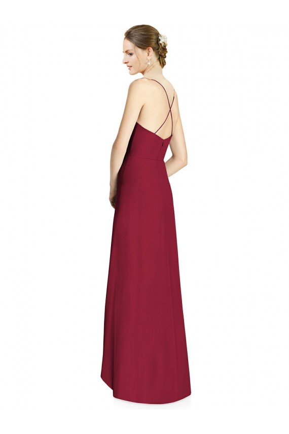 Long Burgundy Sleeveless A-Line Open Back High Low Bridesmaid Dress Birmingham