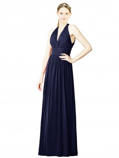 Long Dark Navy Sleeveless A-Line Keyhole Back Chiffon Bridesmaid Dresses Birmingham