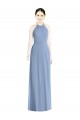 Long Floor Length Dusty Blue Sleeveless A-Line Low Back Bridesmaid Dress Birmingham