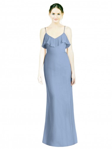 Long Dusty Blue Sleeveless A-Line Open Back Bridesmaid Dresses Birmingham