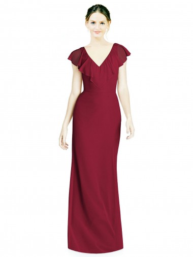 Long Burgundy Sleeveless Trumpet V-Back Bridesmaid Dress Birmingham