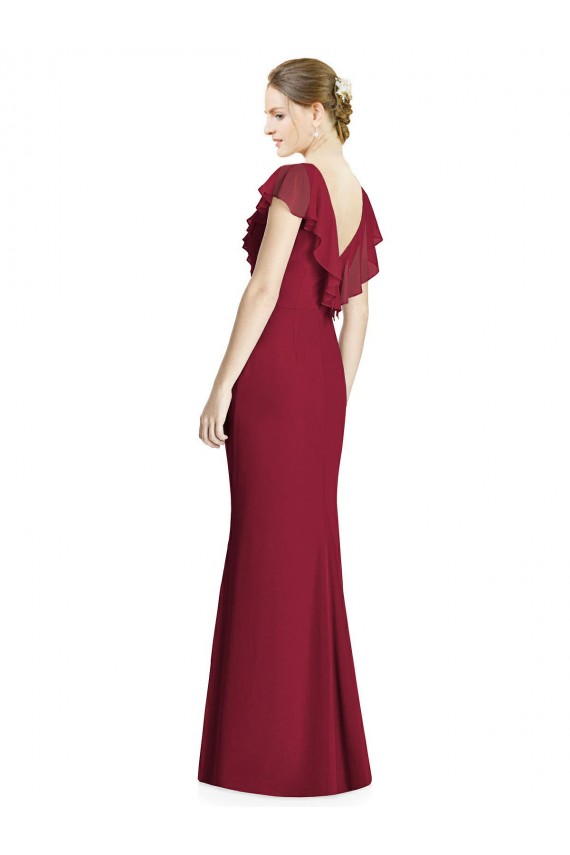 Long Burgundy Sleeveless Trumpet V-Back Bridesmaid Dress Birmingham