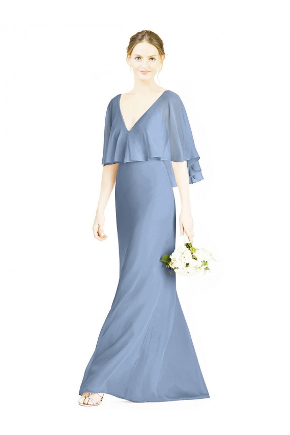 Long Dusty Blue Sleeveless Trumpet Bridesmaid Dress Birmingham