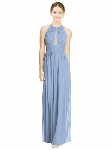 Long Dusty Blue Sleeveless A-Line Chiffon Wedding Party Dress Birmingham