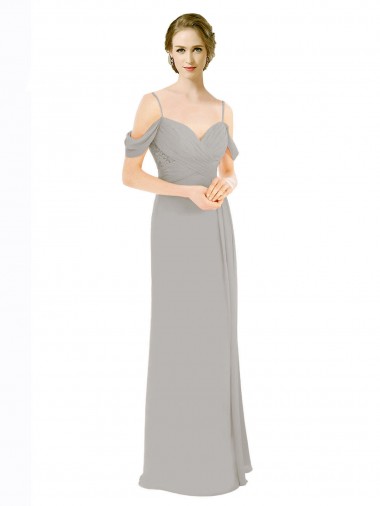Long Silver Cold Shoulder A-Line Low Back Bridesmaid Dress Birmingham
