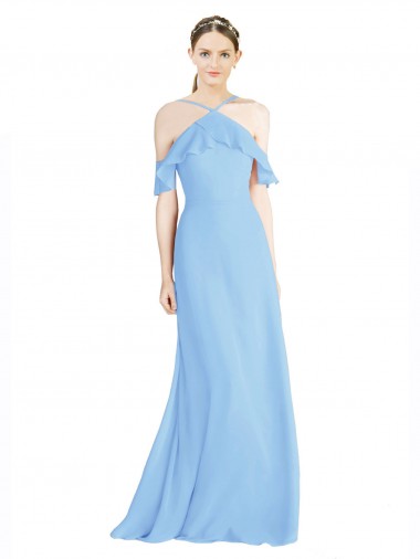 Long Periwinkle Cold Shoulder A-Line Low Back Formal Dress / Bridesmaid Dress Birmingham