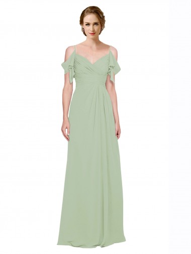 Long Smoke Green Sleeveless A-Line Low Back Bridesmaid Dress Birmingham