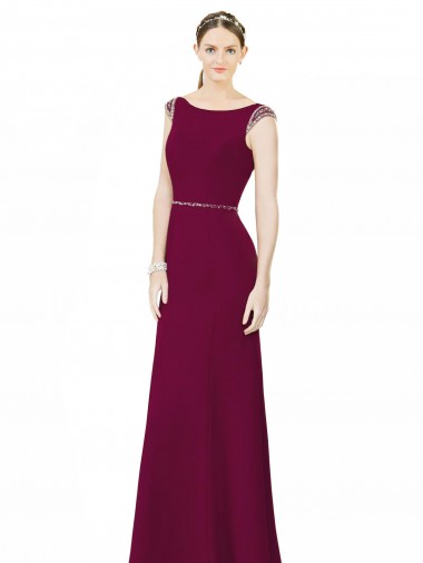 Long Burgundy Sleeveless A-Line Low Back Soft Chiffon Bridesmaid Dress Birmingham