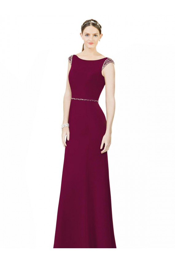 Long Burgundy Sleeveless A-Line Low Back Soft Chiffon Bridesmaid Dress Birmingham