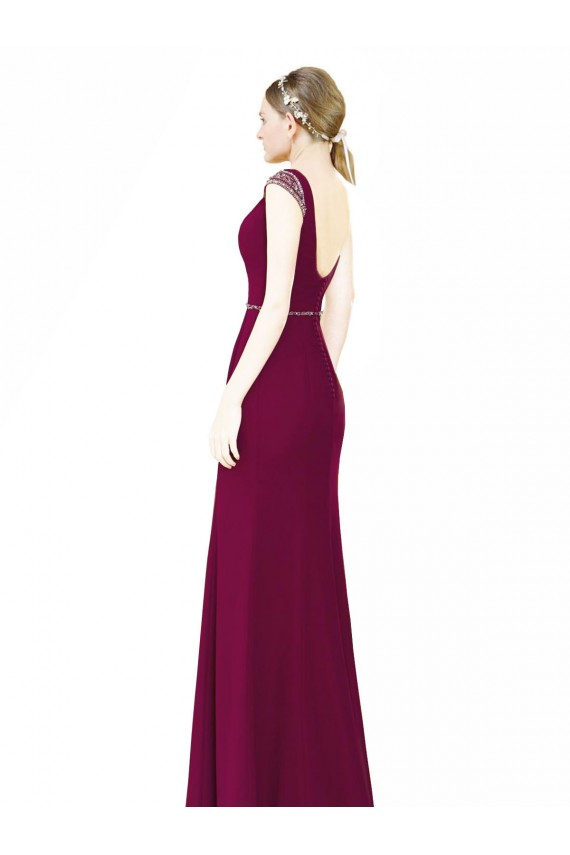 Long Burgundy Sleeveless A-Line Low Back Soft Chiffon Bridesmaid Dress Birmingham