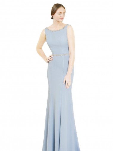 Long Light Sky Blue Sleeveless A-Line Low Back Soft Chiffon Bridesmaid Dress Birmingham