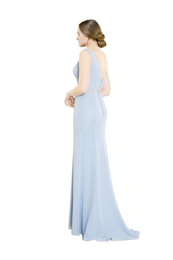 Long Light Sky Blue Sleeveless A-Line Low Back Soft Chiffon Bridesmaid Dress Birmingham