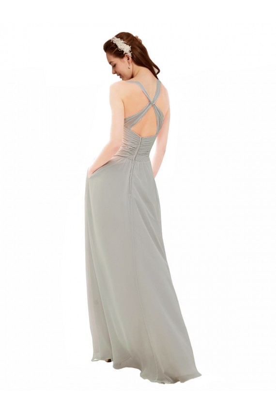Long Silver Sleeveless A-Line Open Back Bridesmaid Dress Birmingham