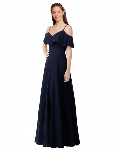 Long Dark Navy Sleeveless A-Line Soft Chiffon Bridesmaid Dress Birmingham