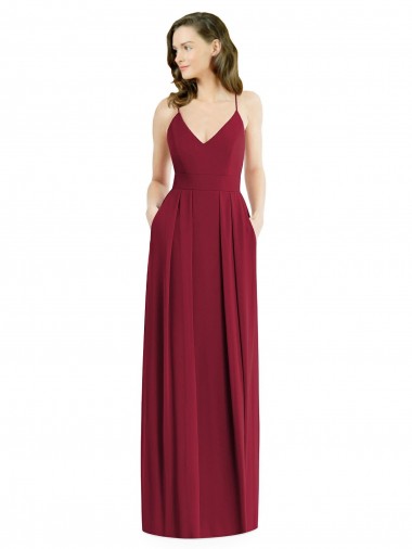 Long Burgundy Sleeveless A-Line Open Back Semi Formal Evening Dress / Bridesmaid Dress Birmingham