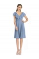 Cocktail Length Dusty Blue Cap Sleeves A-Line V-Back Bridesmaid Dress Birmingham