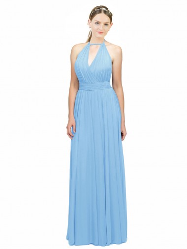 Long Periwinkle Sleeveless A-Line Low Back Bridesmaid Dress Birmingham