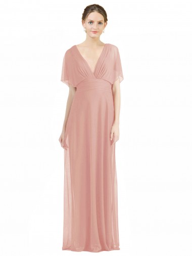 Long Bliss Pink Short Sleeves A-Line V-Back Bridesmaid Dress / Formal Dress Birmingham