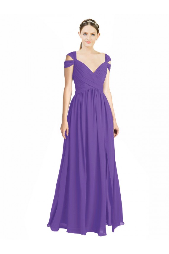 Long Purple Cap Sleeves A-Line Low Back Bridesmaid Dress Birmingham