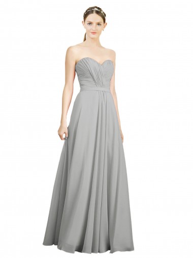 Long Silver Sleeveless A-Line Low Back Bridesmaid Dresses Birmingham