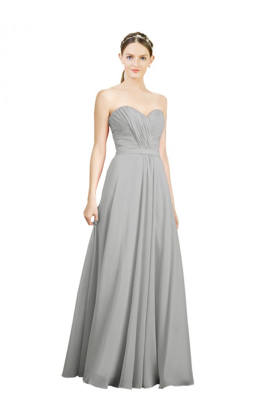 Long Silver Sleeveless A-Line Low Back Bridesmaid Dresses Birmingham