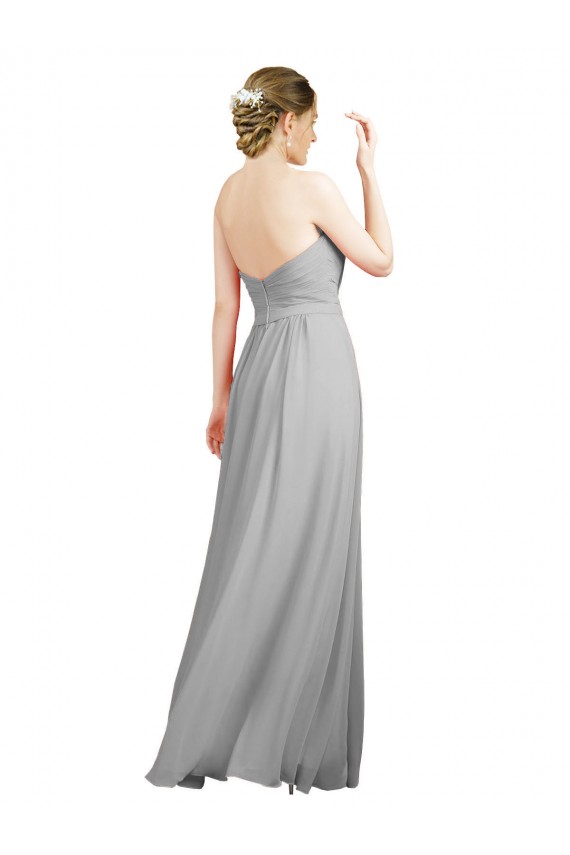 Long Silver Sleeveless A-Line Low Back Bridesmaid Dresses Birmingham