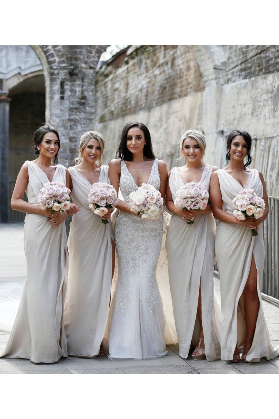 Long Champagne Sleeveless A-Line Low Back Bridesmaid Dress Birmingham