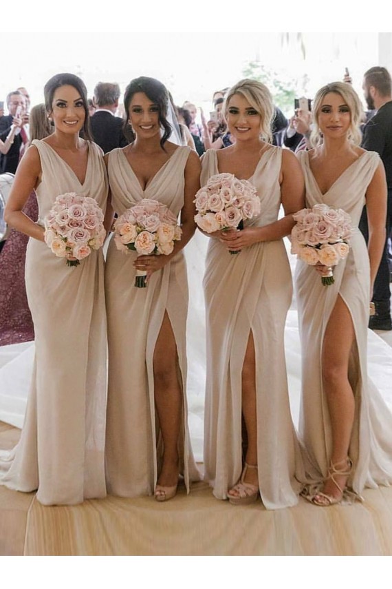 Long Champagne Sleeveless A-Line Low Back Bridesmaid Dress Birmingham