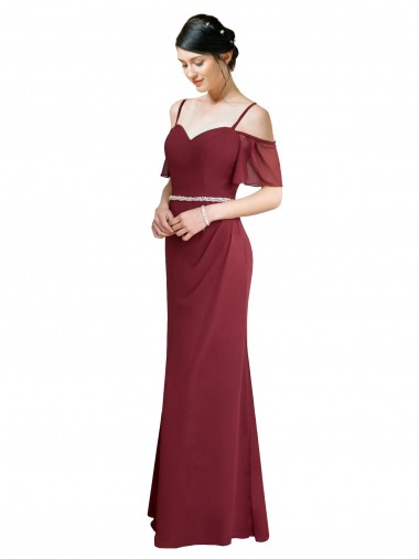 Long Burgundy Cold Shoulder A-Line Low Back Bridesmaid Dress Birmingham