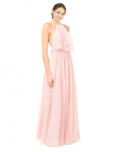 Long Pink Sleeveless A-Line Open Back Formal Dress / Bridesmaid Dress Birmingham