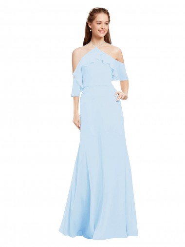 Long Light Sky Blue Cold Shoulder A-Line Formal Dress / Bridesmaid Dress Birmingham