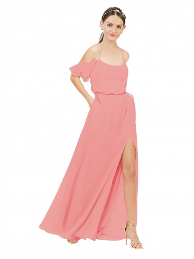 Long Watermelon Sleeveless A-Line Soft Chiffon Bridesmaid Dress Birmingham