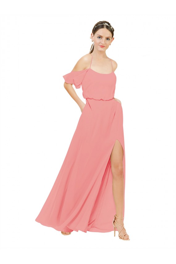 Long Watermelon Sleeveless A-Line Soft Chiffon Bridesmaid Dress Birmingham