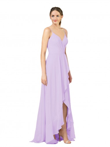 Long Lilac Sleeveless Sheath Open Back High Low Bridesmaid Dress Birmingham