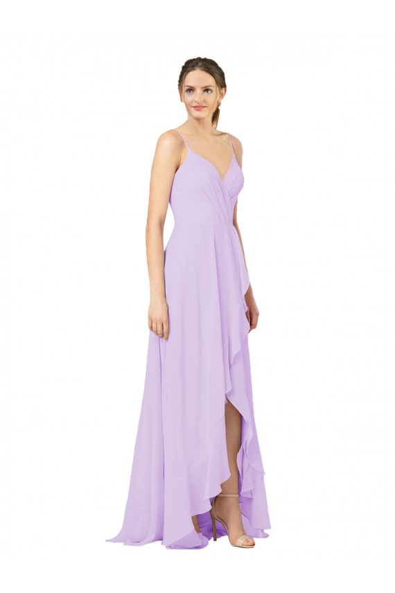 Long Lilac Sleeveless Sheath Open Back High Low Bridesmaid Dress Birmingham